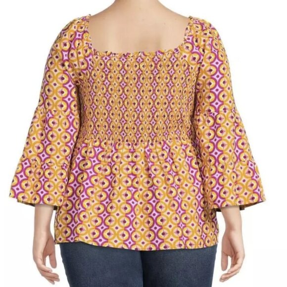 TERRA & SKY Plus Square Neck Cotton Blend Smocked Top Sz 1X - Picture 3 of 8